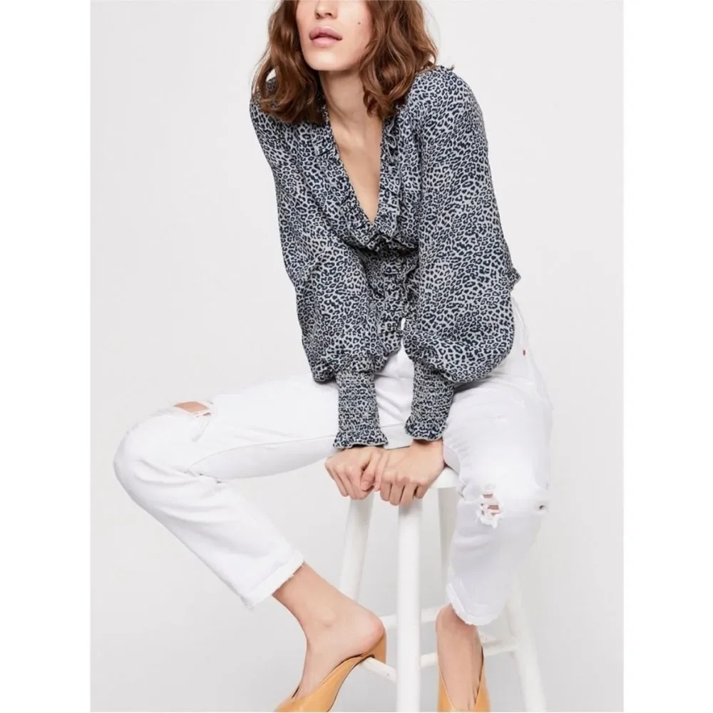 Free People Animal Print Blouse Size Medium